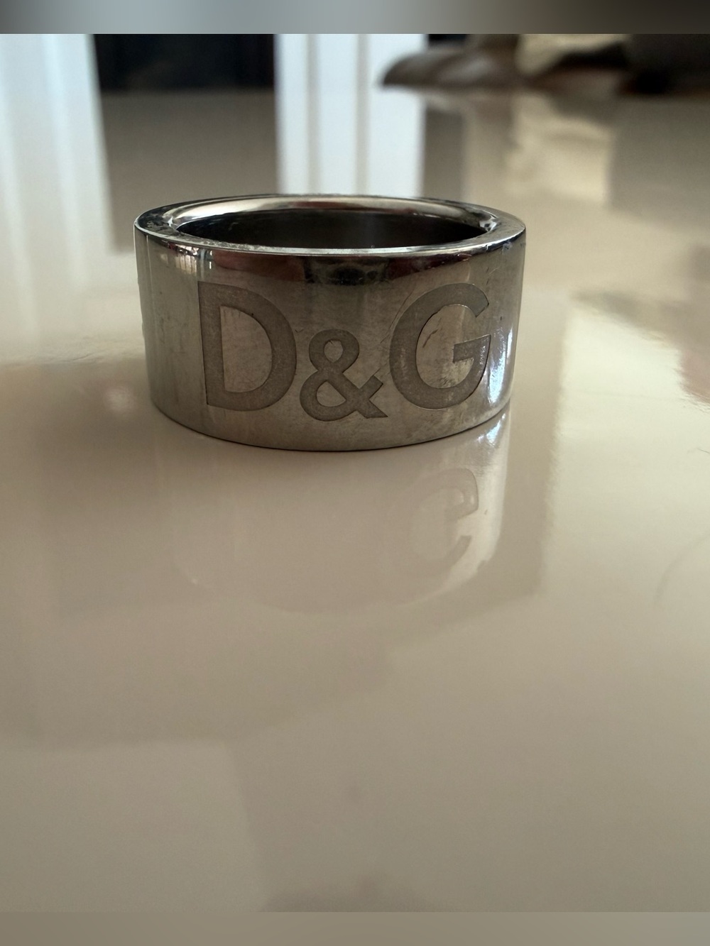 D&G Polished Silver-Tone Wide Logo Band